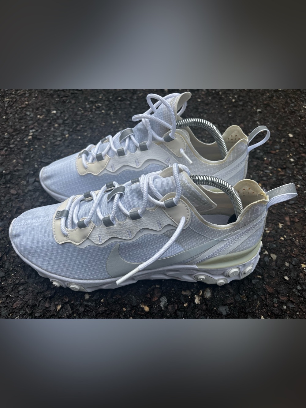 Nike React Element 55 White Silver Running Shoes Women’s Size 9 BQ2728-102 EUC
